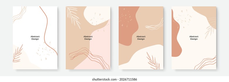 Floral background set. Abstract creative backgrounds in minimal trendy style with copy space for greeting card or cover presentation design templates. Calm color tone social media template
