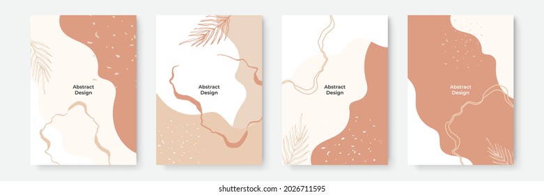 Floral background set. Abstract creative backgrounds in minimal trendy style with copy space for greeting card or cover presentation design templates. Calm color tone social media template