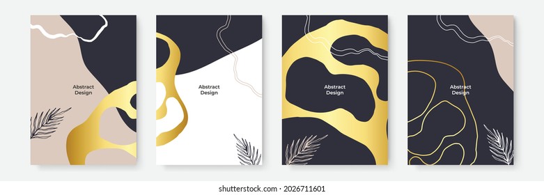 Floral background set. Abstract creative backgrounds in minimal trendy style with copy space for greeting card or cover presentation design templates. Calm color tone social media template