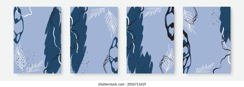 Floral background set. Abstract creative backgrounds in minimal trendy style with copy space for greeting card or cover presentation design templates. Calm color tone social media template