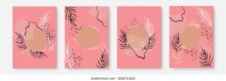 Floral background set. Abstract creative backgrounds in minimal trendy style with copy space for greeting card or cover presentation design templates. Calm color tone social media template
