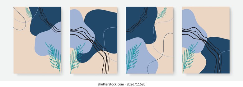 Floral background set. Abstract creative backgrounds in minimal trendy style with copy space for greeting card or cover presentation design templates. Calm color tone social media template