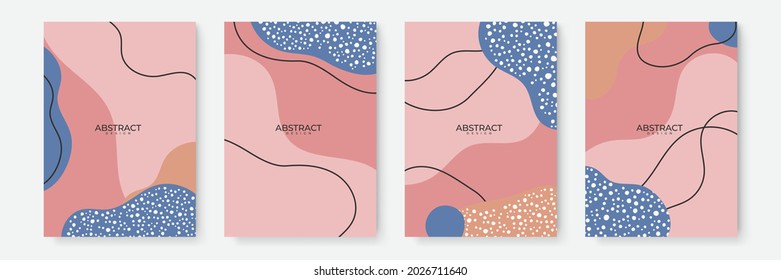 Floral background set. Abstract creative backgrounds in minimal trendy style with copy space for greeting card or cover presentation design templates. Calm color tone social media template