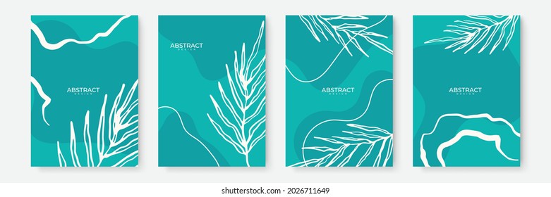 Floral background set. Abstract creative backgrounds in minimal trendy style with copy space for greeting card or cover presentation design templates. Calm color tone social media template