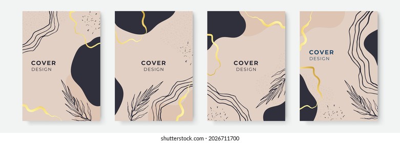 Floral background set. Abstract creative backgrounds in minimal trendy style with copy space for greeting card or cover presentation design templates. Calm color tone social media template