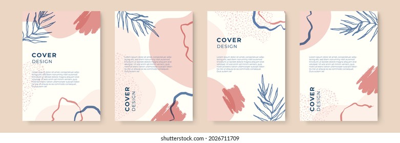 Floral background set. Abstract creative backgrounds in minimal trendy style with copy space for greeting card or cover presentation design templates. Calm color tone social media template