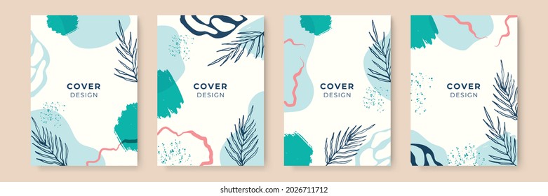 Floral background set. Abstract creative backgrounds in minimal trendy style with copy space for greeting card or cover presentation design templates. Calm color tone social media template