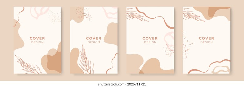 Floral background set. Abstract creative backgrounds in minimal trendy style with copy space for greeting card or cover presentation design templates. Calm color tone social media template