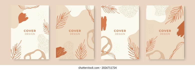 Floral background set. Abstract creative backgrounds in minimal trendy style with copy space for greeting card or cover presentation design templates. Calm color tone social media template