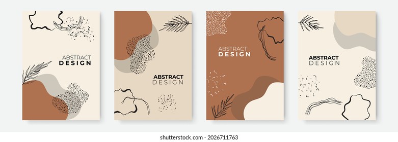 Floral background set. Abstract creative backgrounds in minimal trendy style with copy space for greeting card or cover presentation design templates. Calm color tone social media template