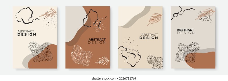 Floral background set. Abstract creative backgrounds in minimal trendy style with copy space for greeting card or cover presentation design templates. Calm color tone social media template