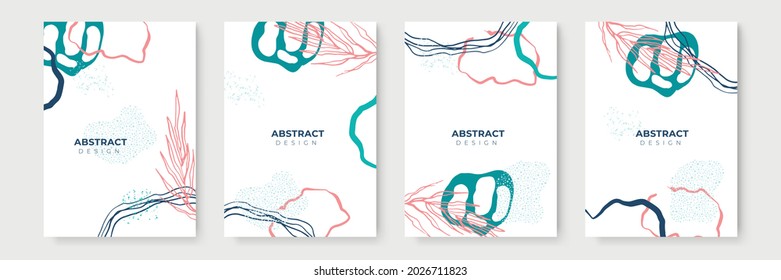 Floral background set. Abstract creative backgrounds in minimal trendy style with copy space for greeting card or cover presentation design templates. Calm color tone social media template