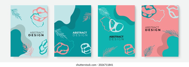 Floral background set. Abstract creative backgrounds in minimal trendy style with copy space for greeting card or cover presentation design templates. Calm color tone social media template