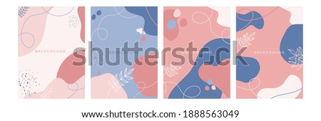 Floral background set. Abstract creative backgrounds in minimal trendy style with copy space for greeting card or cover presentation design templates. Blue pink pastel color social media template