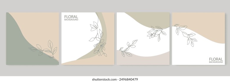 Floral Background Set. Spring Floral Template for Social Media, Cards, Banners, Posters. Leaves Cards Collection. Vector Illustration for Spring Design, Invitation, Mobile apps, Web