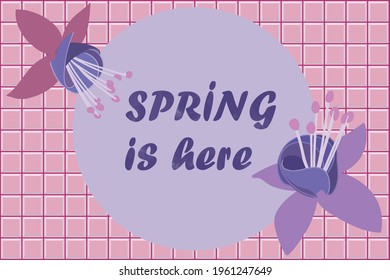 Floral background in shades of spring time purple pink hand drawn poster seasons seasons tropical hibiscus flower 