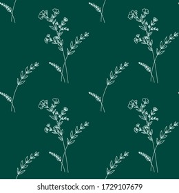 Floral background. Small branches of plants. Hand-drawn vector illustration.