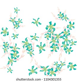 Floral Background. Small Flowers on Square Background. Lovely Lily. Chaotic Pattern. Spring Vector Bace for Print, Card, Banner. Summer Floral Texture on White Background.