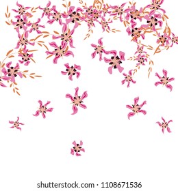 Floral Background. Small Flowers on Square Background. Delicate Lily. Chaotic Pattern. Spring Vector Bace for Print, Banner, Poster. Summer Floral Texture on White Background.