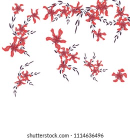 Floral Background. Small Flowers on Square Background. Delicate Lily. Chaotic Pattern. Spring Vector Bace for Print, Card, Poster. Summer Floral Texture on White Background.