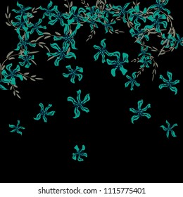 Floral Background. Small Flowers on Square Background. Lovely Lily. Chaotic Pattern. Spring Vector Bace for Print, Banner, Poster. Summer Floral Texture on Black Background.