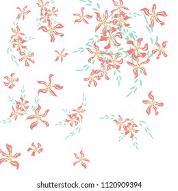 Floral Background. Small Flowers on Square Background. Delicate Lily. Chaotic Pattern. Spring Vector Bace for Print, Card, Poster. Summer Floral Texture on White Background.