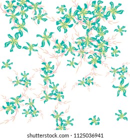 Floral Background. Small Flowers on Square Background. Lovely Lily. Chaotic Pattern. Spring Vector Bace for Print, Card, Poster. Summer Floral Texture on White Background.