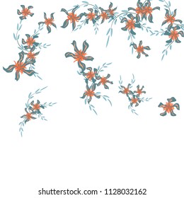 Floral Background. Small Flowers on Square Background. Delicate Lily. Chaotic Pattern. Spring Vector Bace for Print, Card, Banner. Summer Floral Texture on White Background.