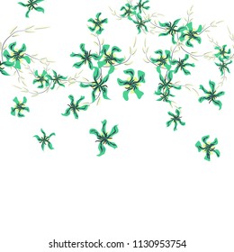 Floral Background. Small Flowers on Square Background. Cute Lily. Chaotic Pattern. Spring Vector Bace for Print, Card, Poster. Summer Floral Texture on White Background.