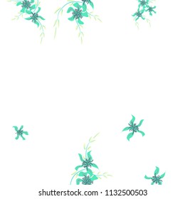 Floral Background. Small Flowers on Square Background. Delicate Lily. Chaotic Pattern. Spring Vector Bace for Print, Banner, Poster. Summer Floral Texture on White Background.