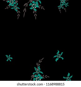 Floral Background. Small Flowers on Square Background. Cute Lily. Chaotic Pattern. Spring Vector Bace for Card, Banner, Poster. Summer Floral Texture on Black Background.