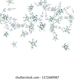 Floral Background. Small Flowers on Square Background. Delicate Lily. Chaotic Pattern. Spring Vector Bace for Card, Banner, Poster. Summer Floral Texture on White Background.