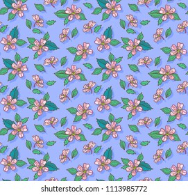 Floral background with small pink contour flowers. Vintage seamless vector pattern for design and fashion prints. 