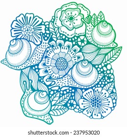 Floral background with snails