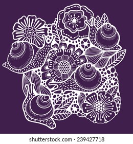 Floral background with snails