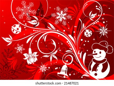 Floral background with snowman, element for design, vector illustration