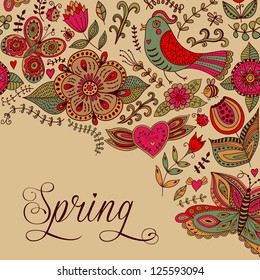 Floral background, spring theme, greeting card. Template design can be used for packaging,invitations, Valentine's Day decoration,bag template, print for packet, cup.