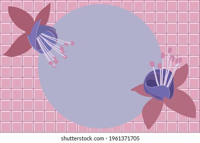 Floral background in spring time shades of purple and pink. hand drawn poster of tropical hibiscus flowers