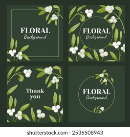 Fondo floral para tarjetas cuadradas con Plantillas de diseño de muérdago para invitación de boda, tarjeta, póster, redes sociales