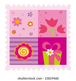 floral background sticker,  birthday newborn theme, vector pattern