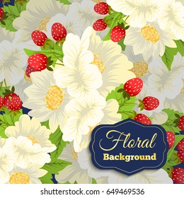 Floral background with strawberries