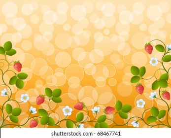 Floral background with a strawberry. Vector illustration.