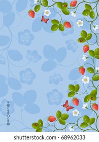 Floral background with a strawberry. Vector illustration.