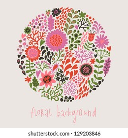 Floral background. Stylish cartoon element made of leafs and flowers