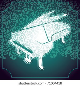 Fondo floral con piano estilizado. Ilustración vectorial.