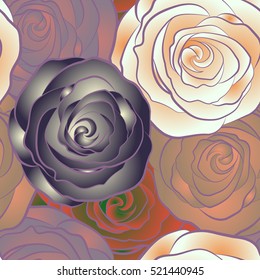 Floral background with stylized roses. Hand drawn vector seamless pattern - rose with petals.