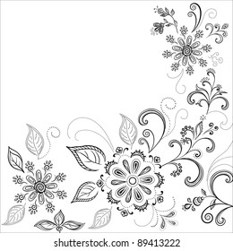 Floral background, symbolical flowers and leafs, contours. Vector