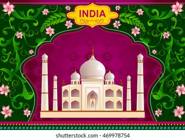 Floral background with Taj Mahal showing Incredible India in vector