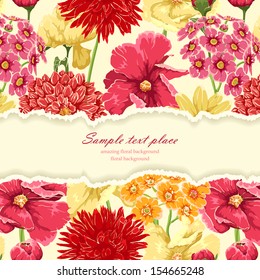 Floral background with tear paper