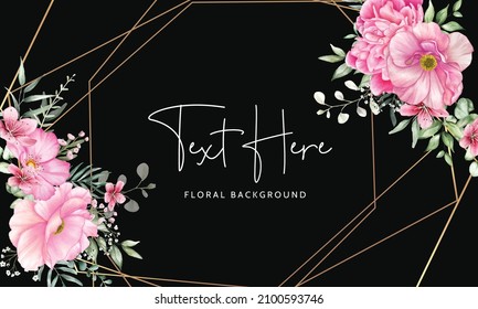 floral background template with beautiful flowers and leaves watercolor